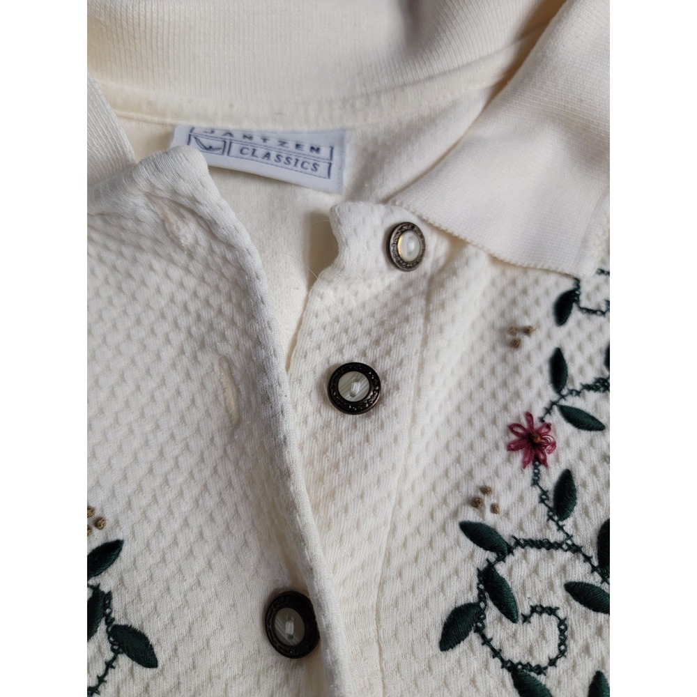 Jantzen Classics White Floral Shirt Top Long Sleeve XXL Or More Plus - Picture 4 of 5